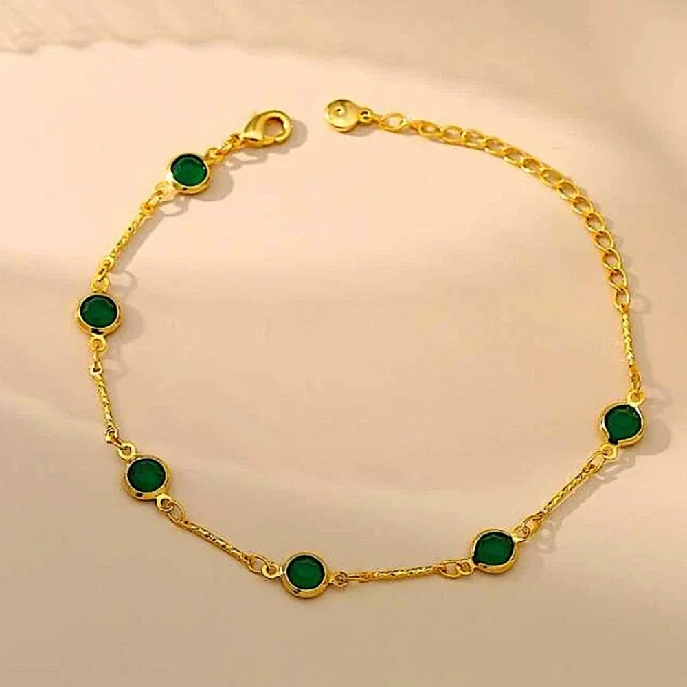 NEW 18K GOLD PLATED EMERALD GREEN ZIRCON BRACELET